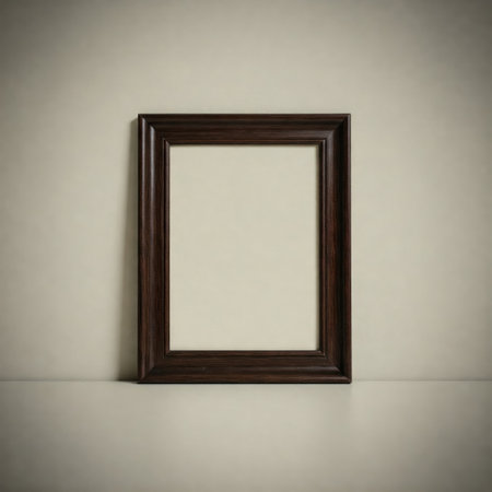 Blank wooden frame on a gray backgroundの素材