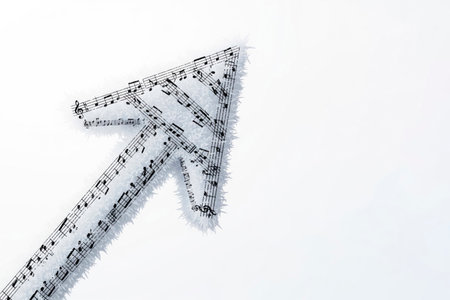 An arrow from the music sheets, directed upwards. Space for textの素材