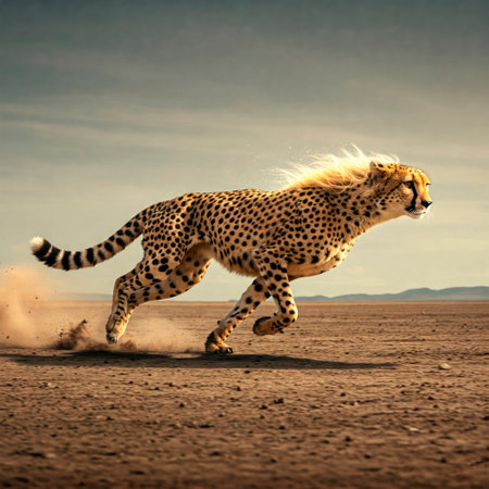 A running cheetah with a fluttering mane in the desertの素材