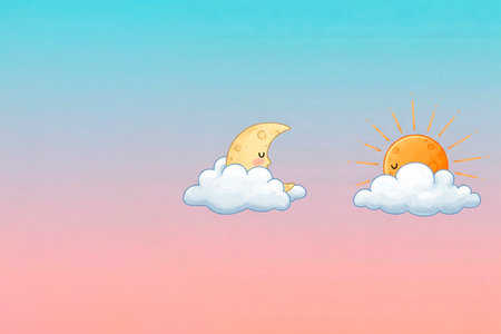 The sun and moon sleep on the clouds at dawn. Space for textの素材