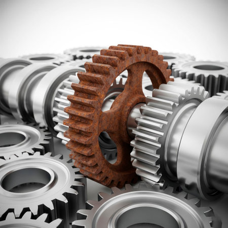 A rusty cogwheel among the new metal gearsの素材
