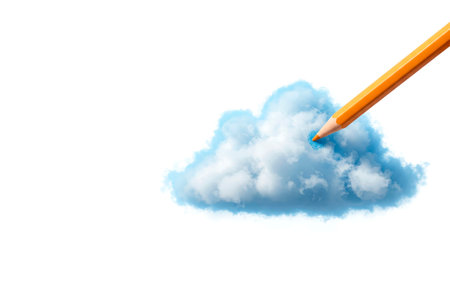 A pencil draws a fluffy cloud. Space for textの素材