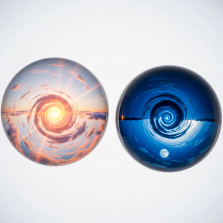 Two glass balls with vortices of day and night insideの素材
