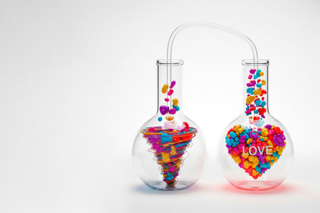 The two vessels are connected by a tube that creates a heart from the word LOVE. Space for textの素材