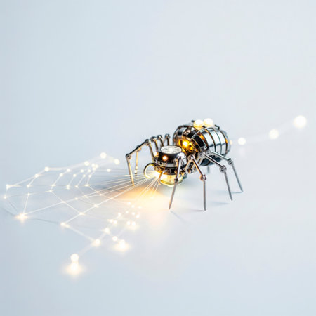 A robotic spider weaves a digital web of lightの素材