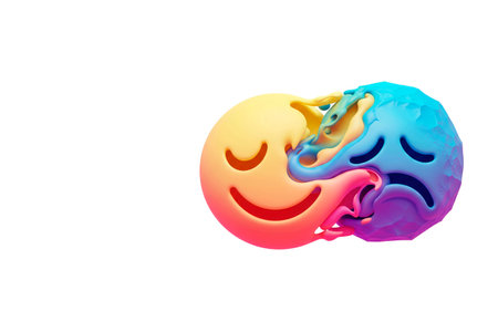 An emoji of two emotions: joy and sadness in a bright style. Space for textの素材