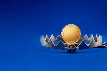 The gold coin is trapped. Space for textの素材