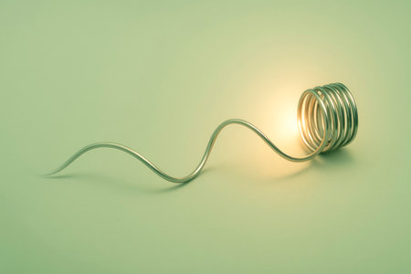 Glowing metal spiral on a green backgroundの素材