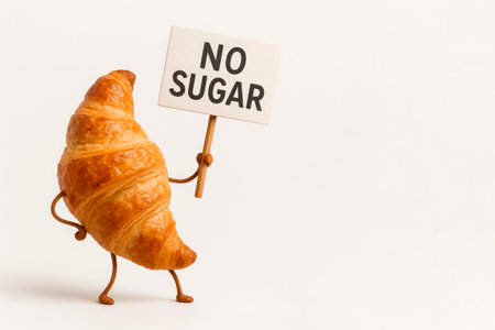 Croissant with a sign NO SUGAR. Space for textの素材