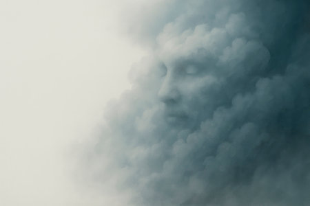 A face formed from clouds. Space for textの素材