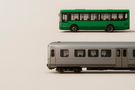 City bus and subway car on a neutral background. Space for textの素材