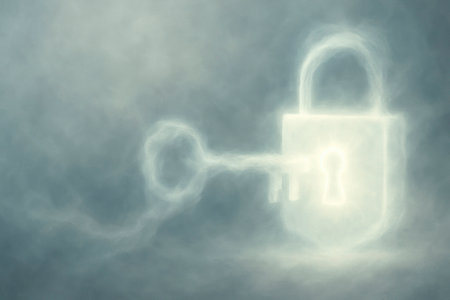 A cloud lock and a key made of light in the skyの素材