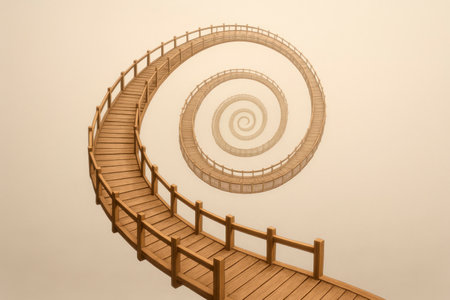 A spiral wooden road to infinity. Space for textの素材