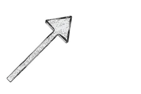 An arrow pointing upwards made of glass with bubbles. Space for textの素材