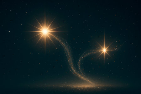 Two luminous stars are connected by a sparkling streamの素材