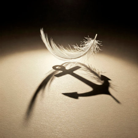 A feather casting the shadow of an anchor is a symbol of inner strengthの素材