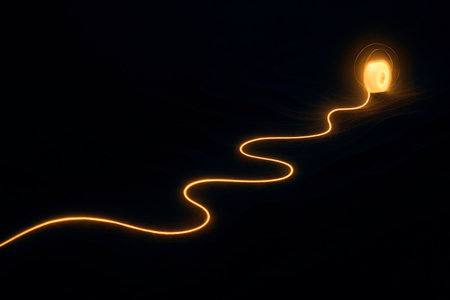 A luminous thread that stretches in the dark to the source. Space for textの素材