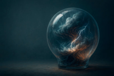 A thunderstorm in a glass flask, a captured force of nature. Space for textの素材