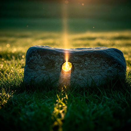 A ray of sunlight passes through a hole in the stoneの素材
