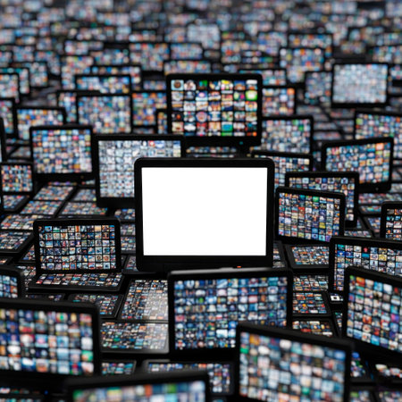 One screen turned on among many displaysの素材