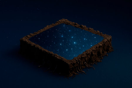 An earthen plot reflecting the night starry skyの素材