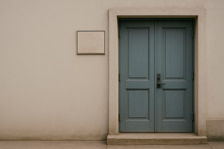 Closed doors of a psychiatric hospital with an empty sign. Space for textの素材