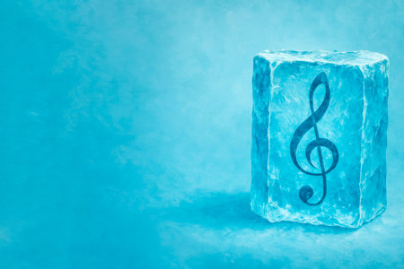 A musical note frozen in a block of ice. Space for textの素材