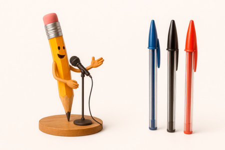 A pencil protruding in front of the writing pensの素材