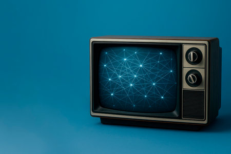 Vintage TV with network visualization. Space for textの素材