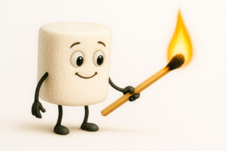 Marshmallow with a spark on a light backgroundの素材