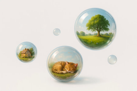 Cozy mini worlds in transparent bubblesの素材