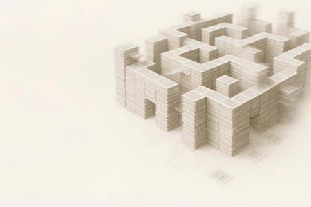 A labyrinth built from many sheets of paper. Space for textの素材