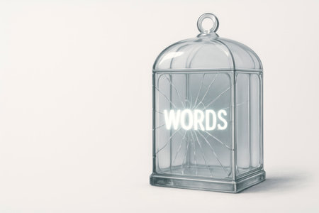 The word WORDS is behind the cracked glass. Space for textの素材