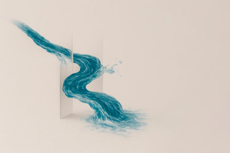 A stream of water breaks through the paper. Space for textの素材