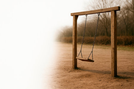 A lonely swing against the background of an autumn forest. Space for textの素材