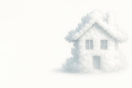 A house made of clouds on a light background. Space for textの素材