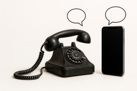 A dialogue between the past and the present in phones. Space for textの素材