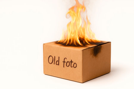 Burning memories in a cardboard box. Space for textの素材