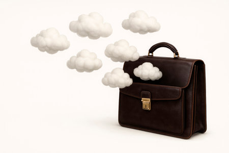 A briefcase from which clouds fly out. Space for textの素材