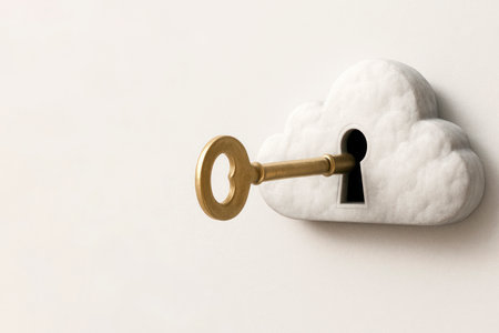 The golden key in the cloud lock, access to cloud data. Space for textの素材