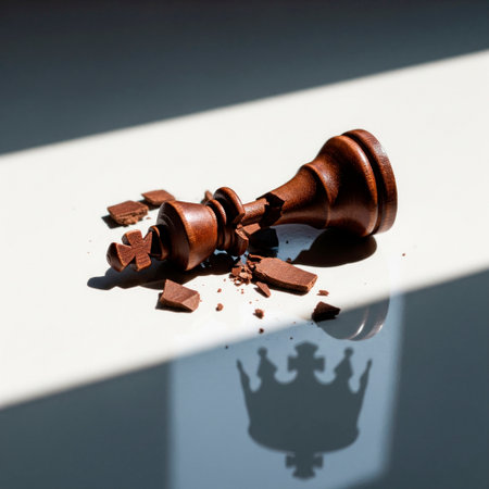 A broken chess piece with a shadow in the form of a crownの素材