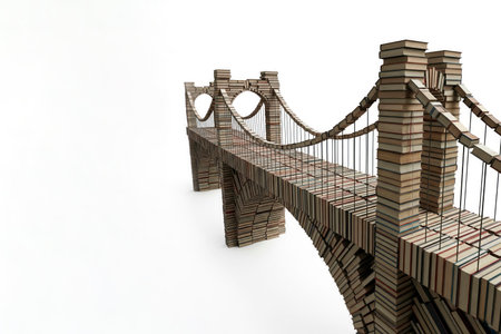 A suspension bridge built from stacks of books. Space for textの素材