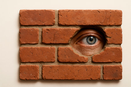 An eye peeking out of a wall of bricksの素材