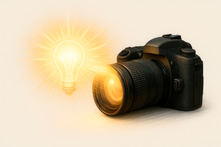 A camera with a light bulb instead of a flash, the idea is like lightの素材