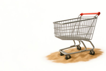 An empty cart on the sand, a symbol of the shopping crisis. Space for textの素材