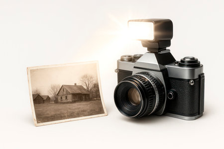 An old photograph and a camera that preserves memoriesの素材