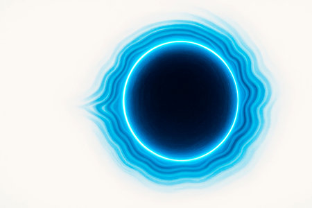 A shining blue ring of light with waves of energy. Space for textの素材