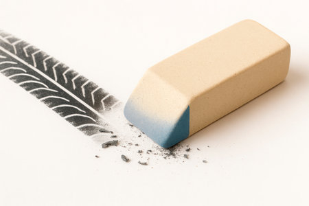 The eraser erases the trace of a car tireの素材