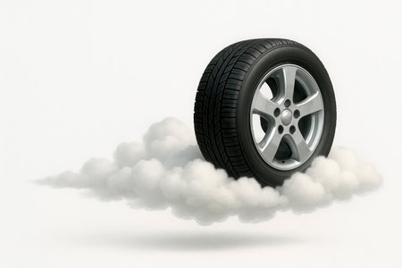 A car wheel flies on a cloudの素材