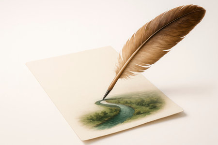 A pen drawing a river on a piece of paperの素材
